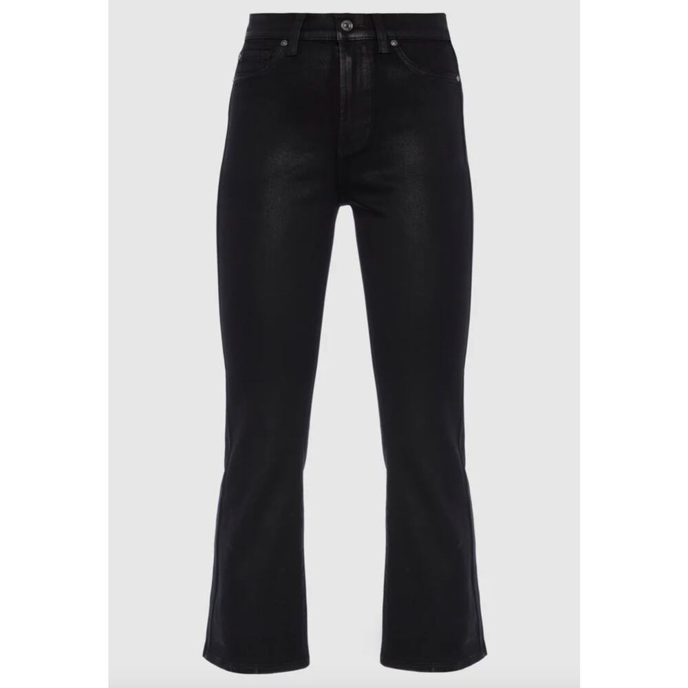 7 For All Mankind Black Coated High Waist Slim Kick With Faux Pockets Denim
